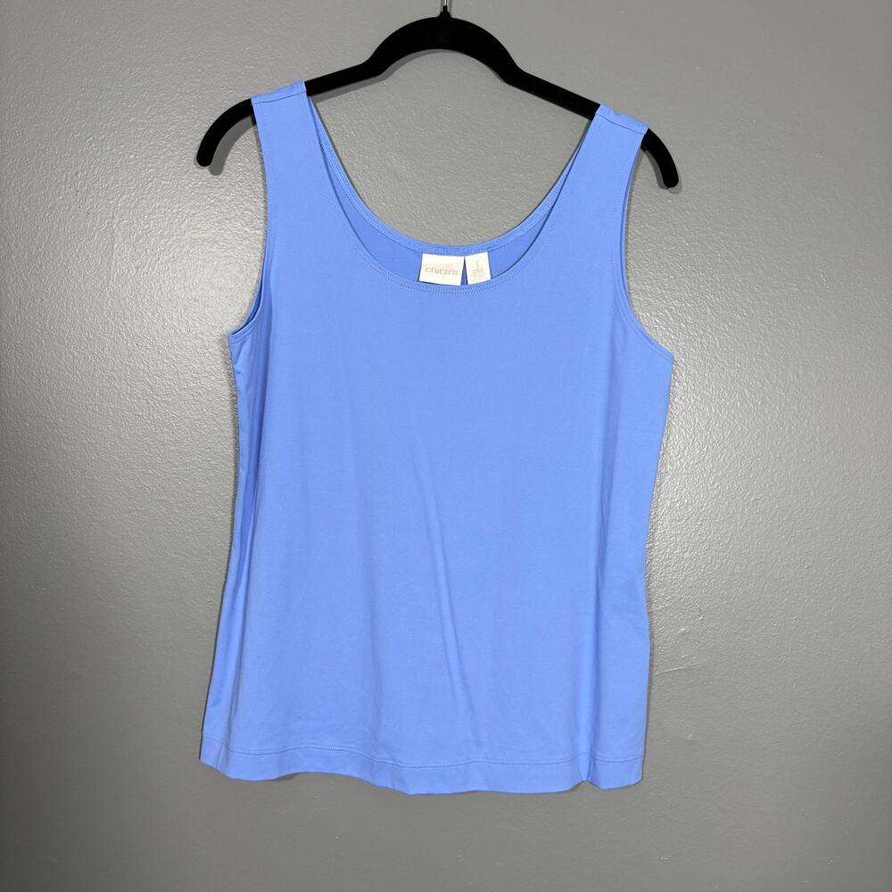 Chico's Blue Minimalist Shell Tank Top Scoop Neck - Size 1 (Medium 8/10) - Women